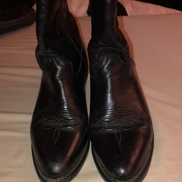 ABILENE MEN BLACK LEATHER COWBOY BOOTS SZ. 7 - Picture 1 of 10